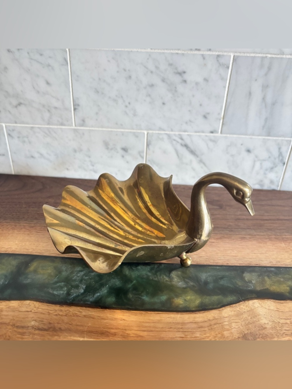 Vintage Brass Swan Soap / Trinket / Ring Dish